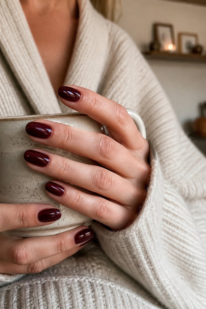 elegant glossy burgundy nails