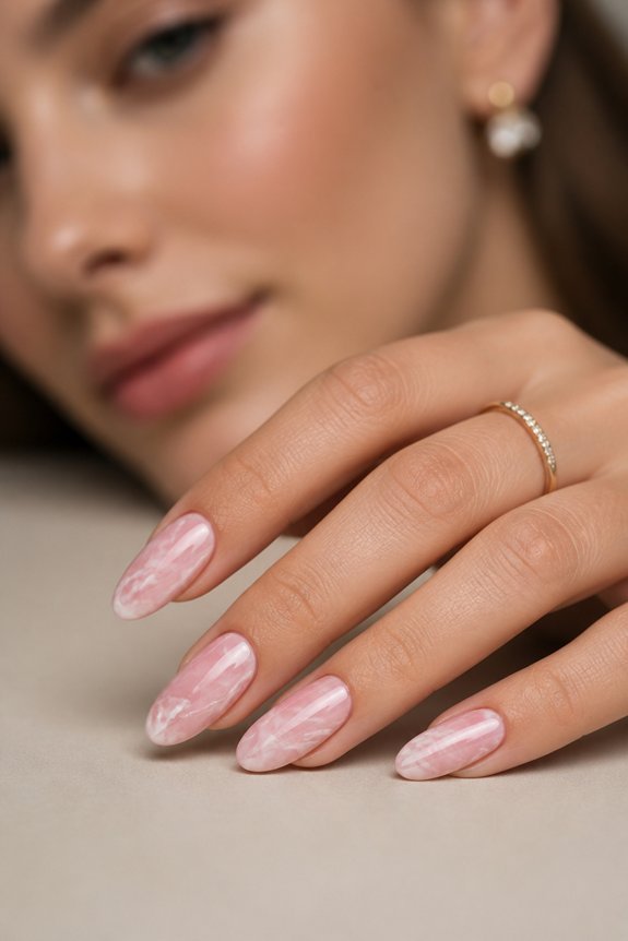 elegant pink marble nails