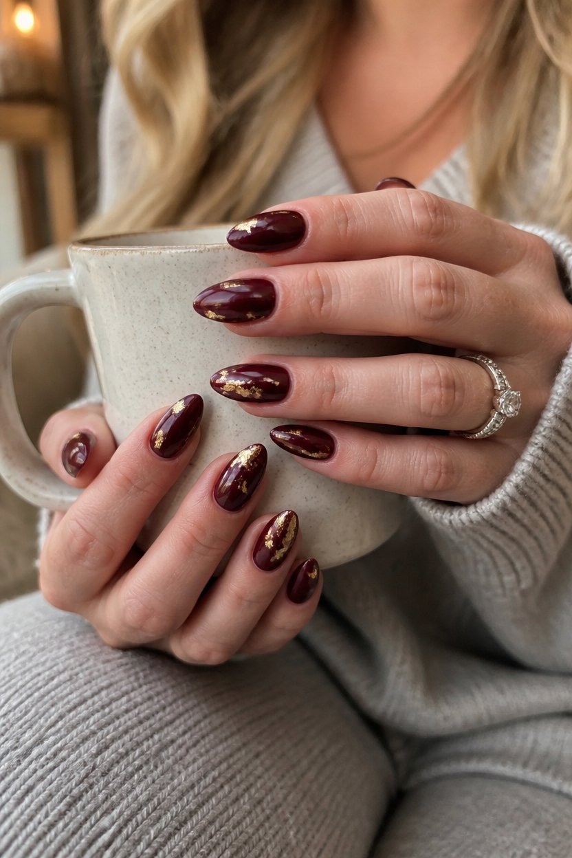 elegant plum nails adorned