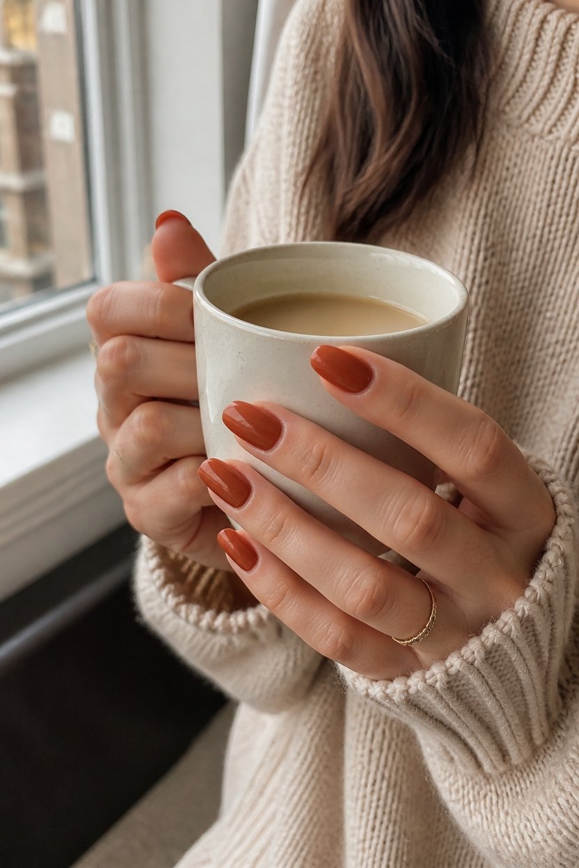 elegant warm terracotta nails