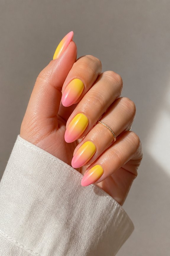 elegant yellow pink gradient manicure
