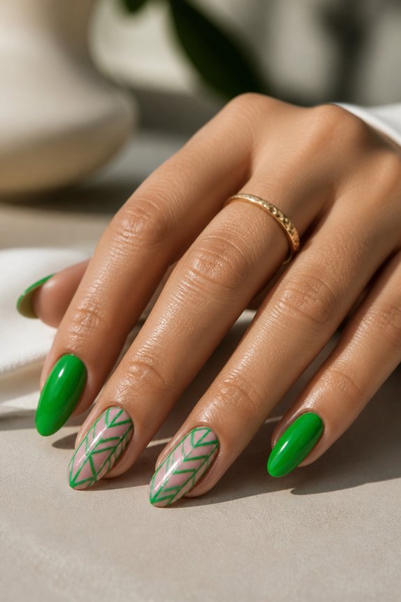 emerald coral geometric nail art