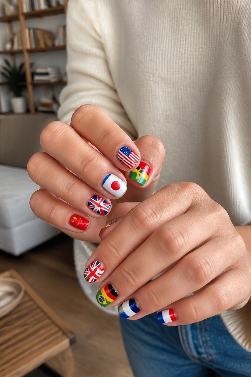 flag inspired soccer nail art