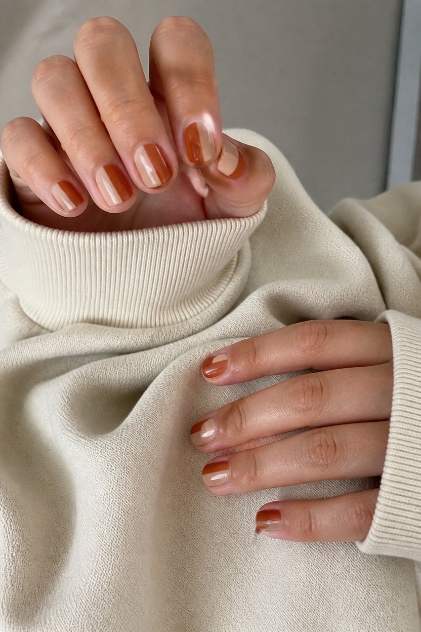 geometric color block nail design
