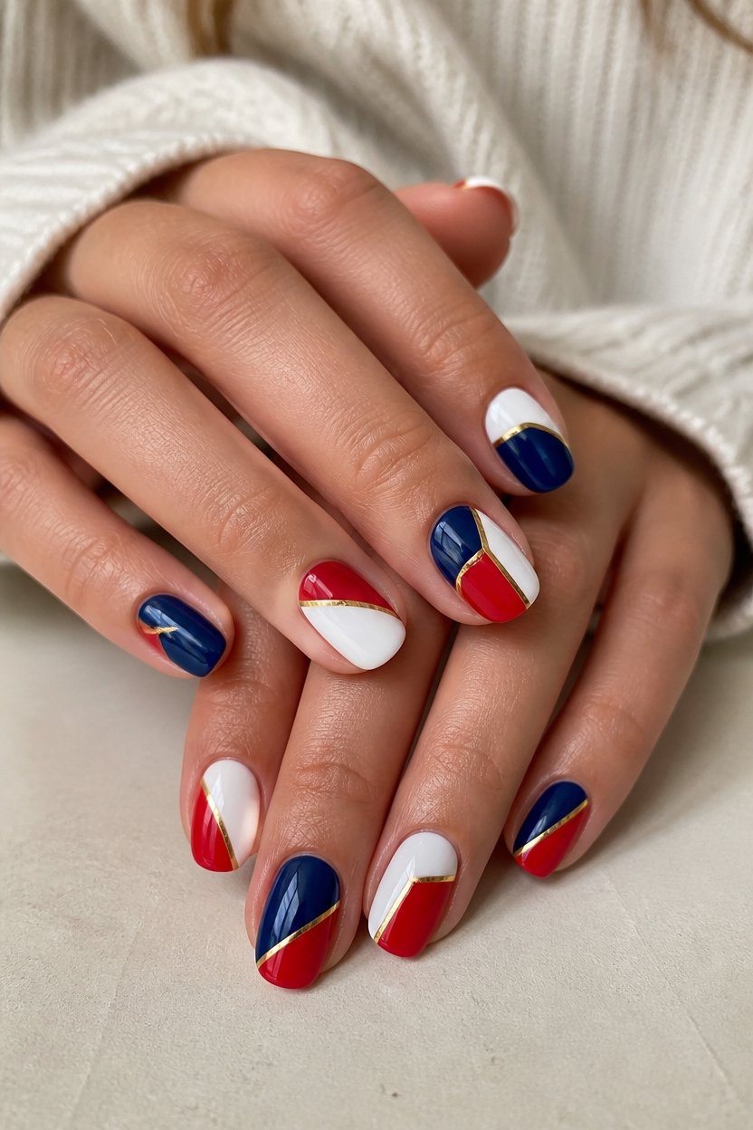 geometric gold trimmed nails