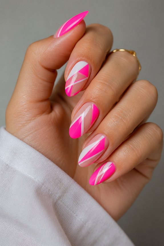 geometric neon pink nail art