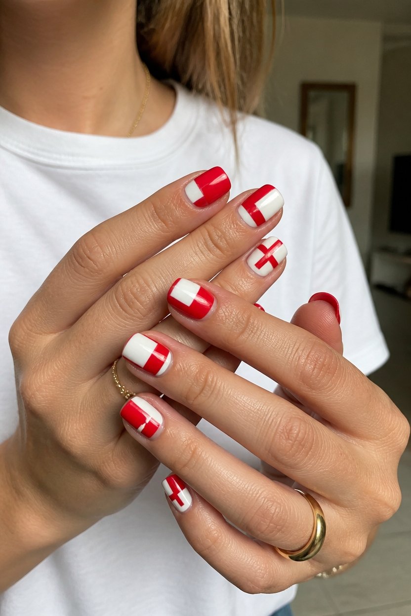 geometric red and white
