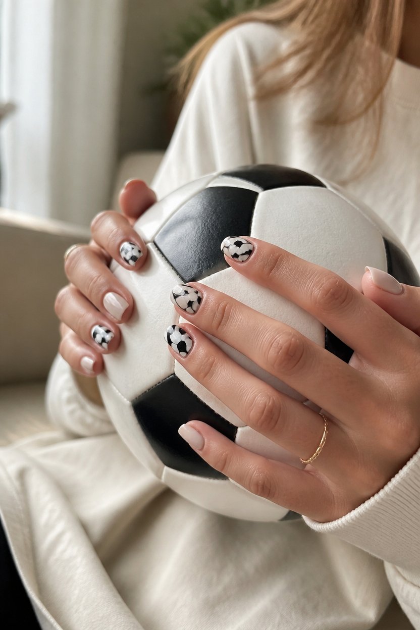 geometric soccer ball nail art