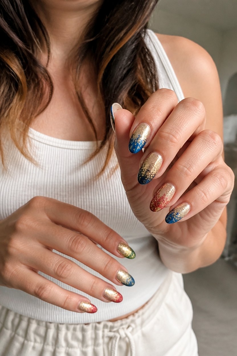 glitter metallic ombre nails