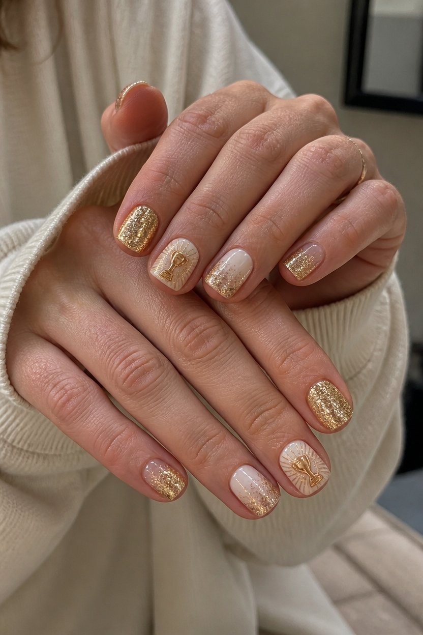 glittering trophy nail design