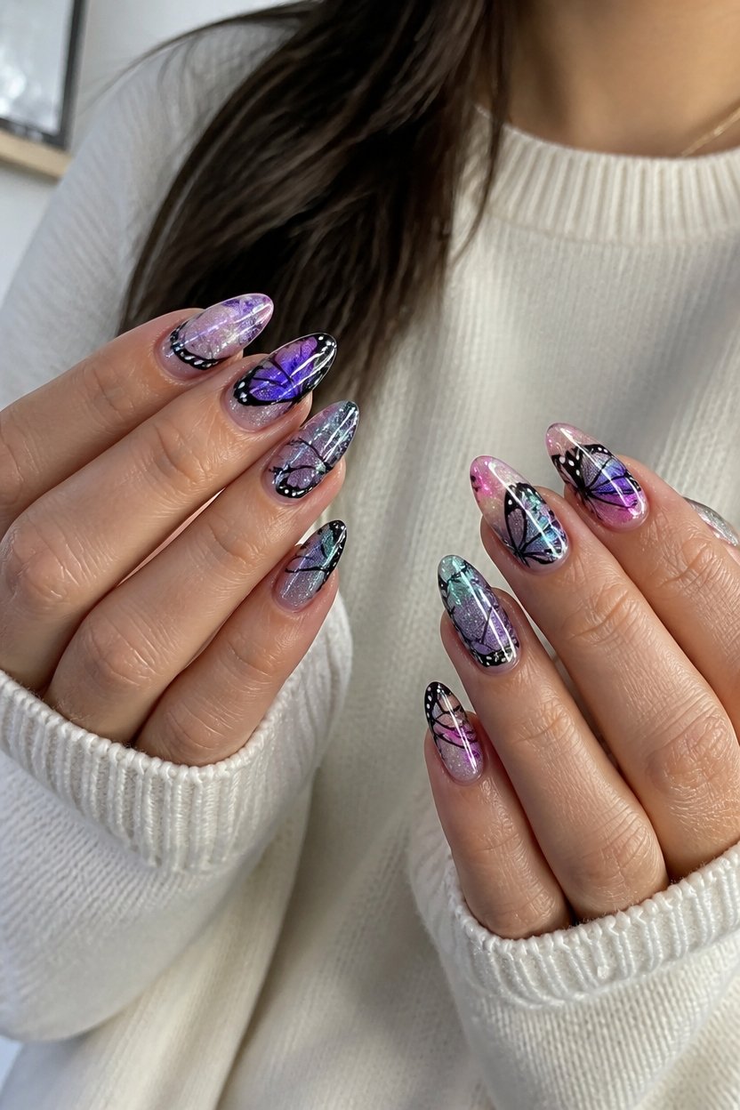 glittery butterfly nail designs