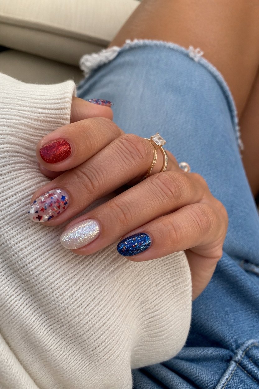 glittery independence day nails