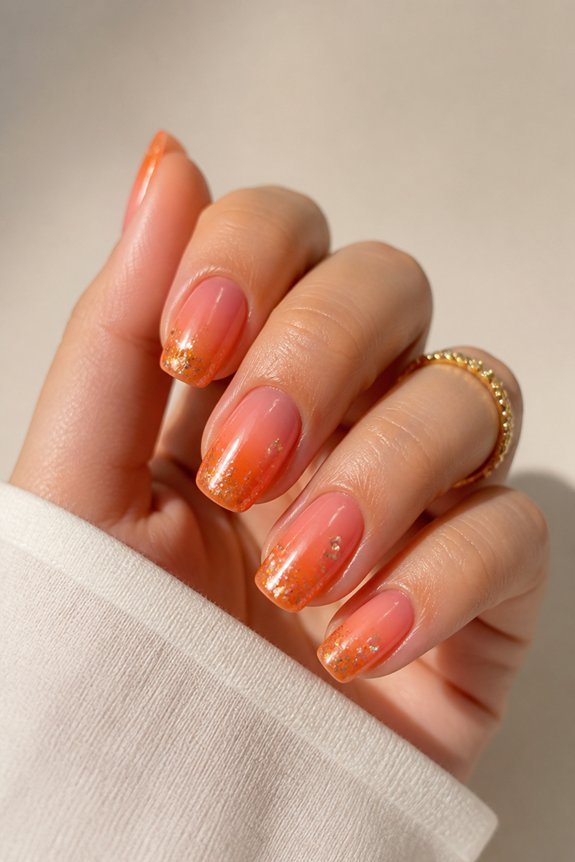 glittery orange pink nail designs