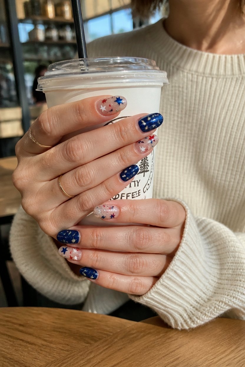 glittery star nail art
