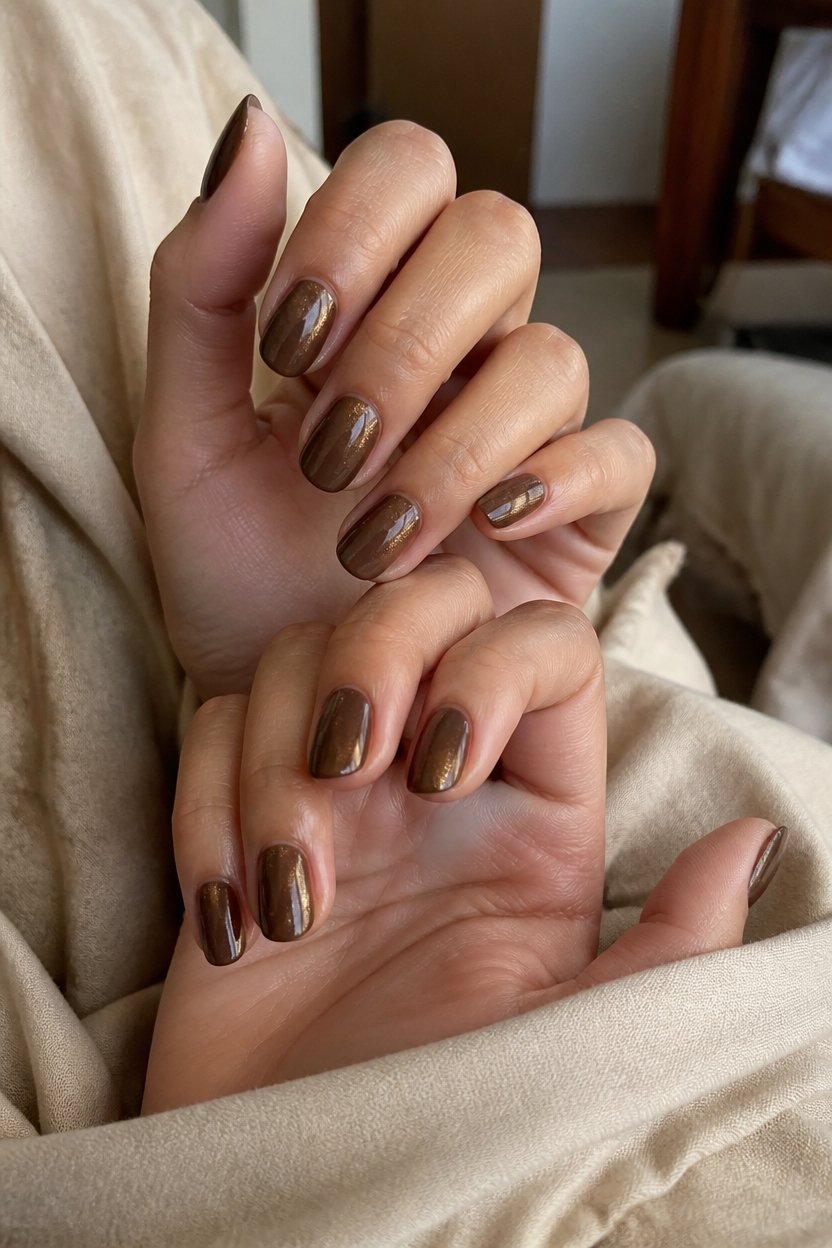 glossy chocolate gold shimmer