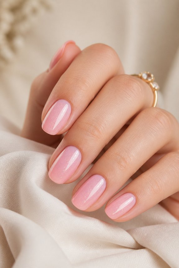 glossy pink shimmer nails
