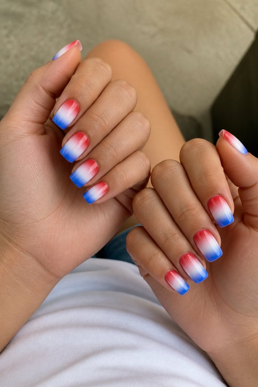 glossy red white blue