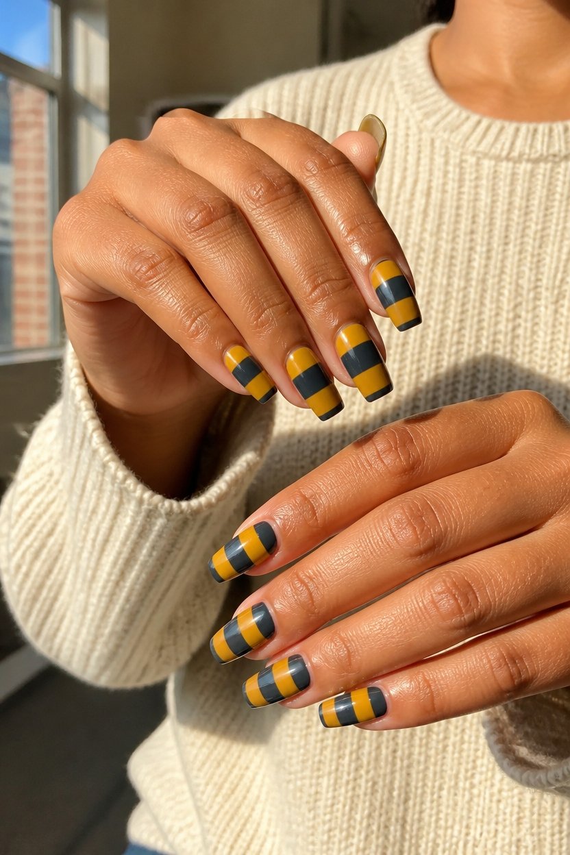 golden yellow charcoal nails