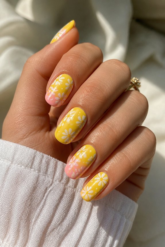 hand painted floral nail design