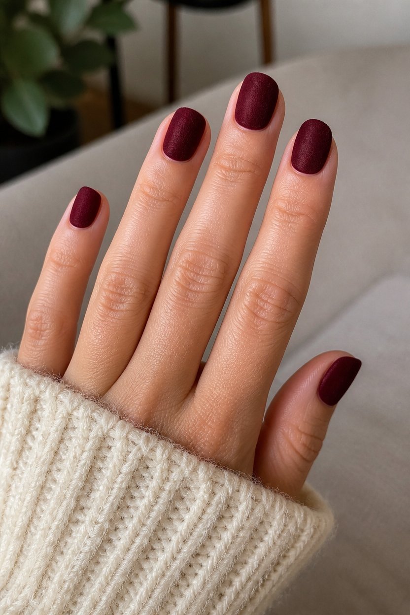 luxe burgundy velvet nails
