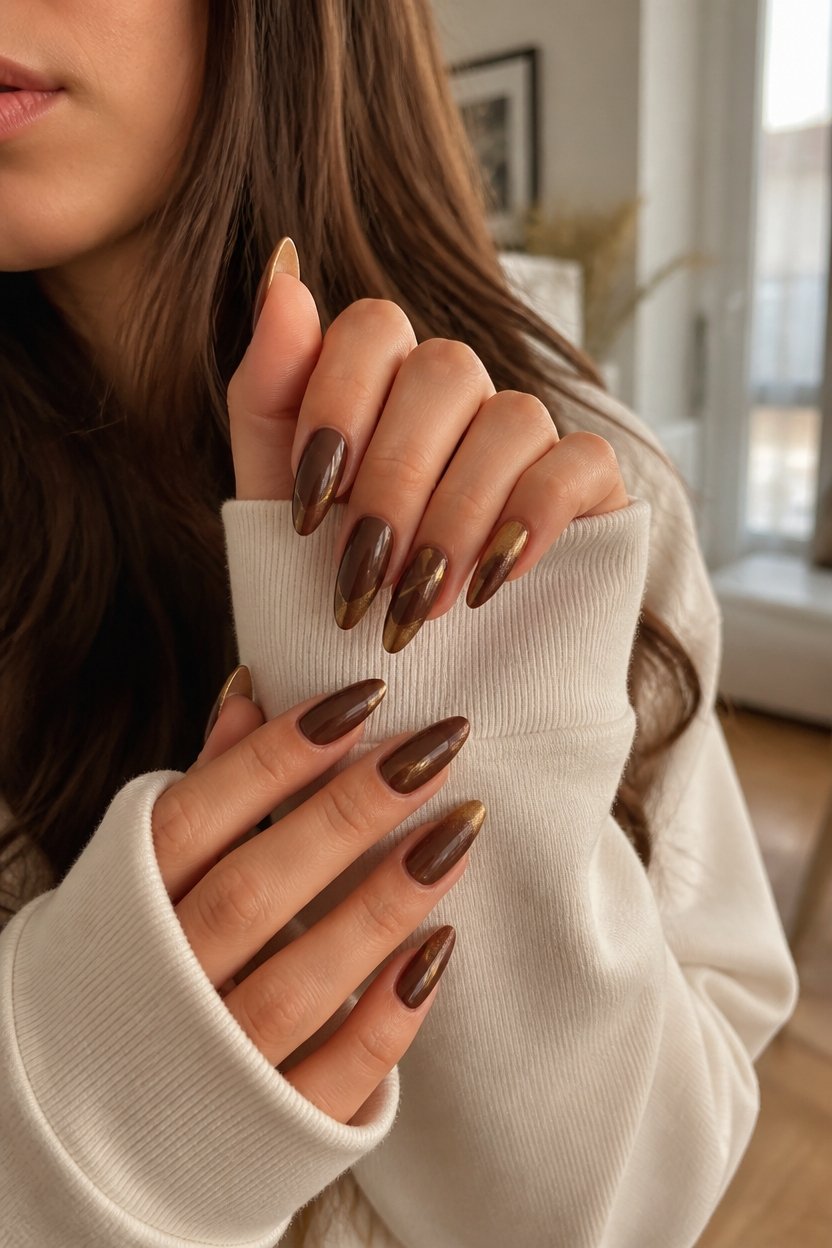 luxurious chocolate gold nails