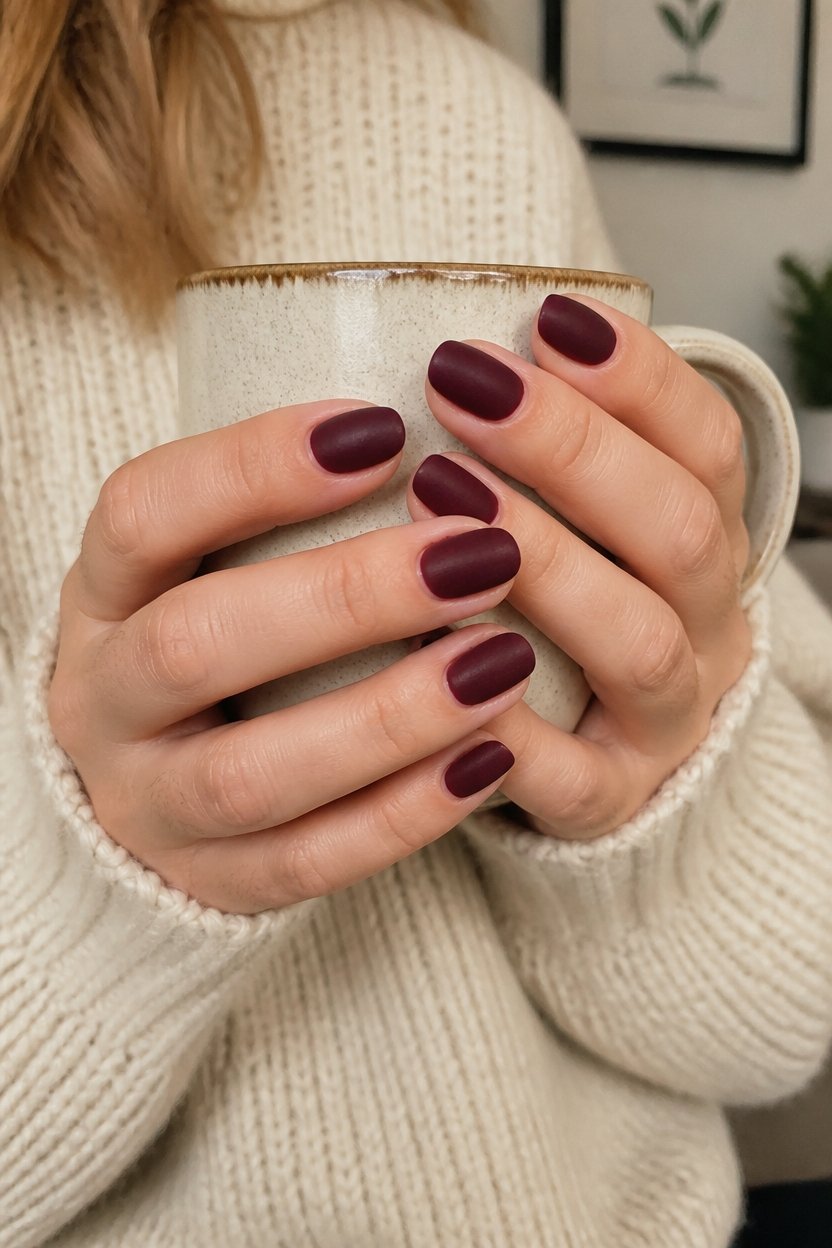 luxurious velvet burgundy nails