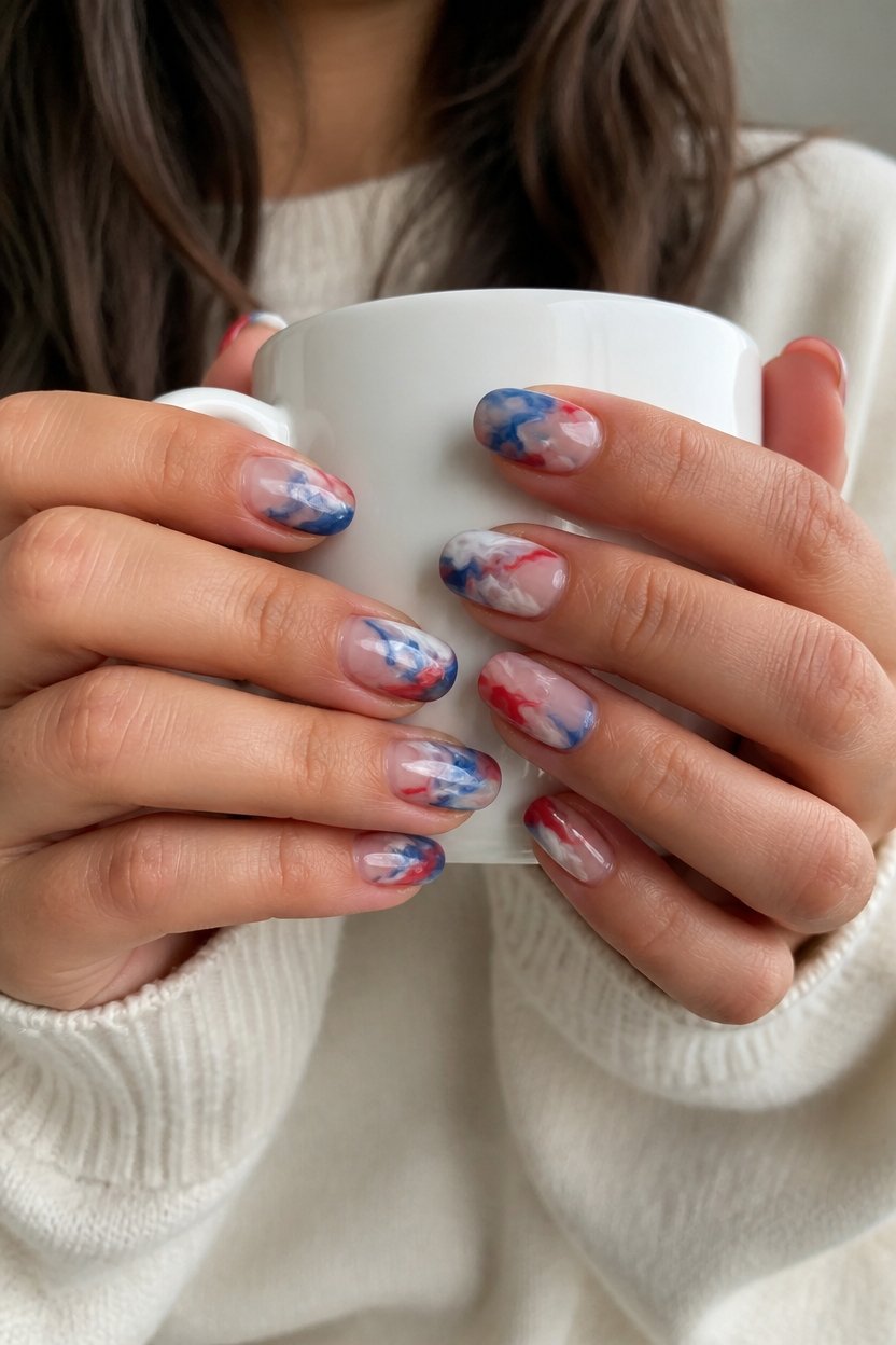 marble patriotic nail art