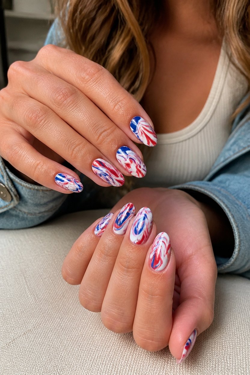 marbled patriotic nail art