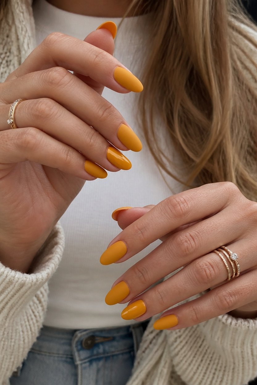 matte gold autumn nail art