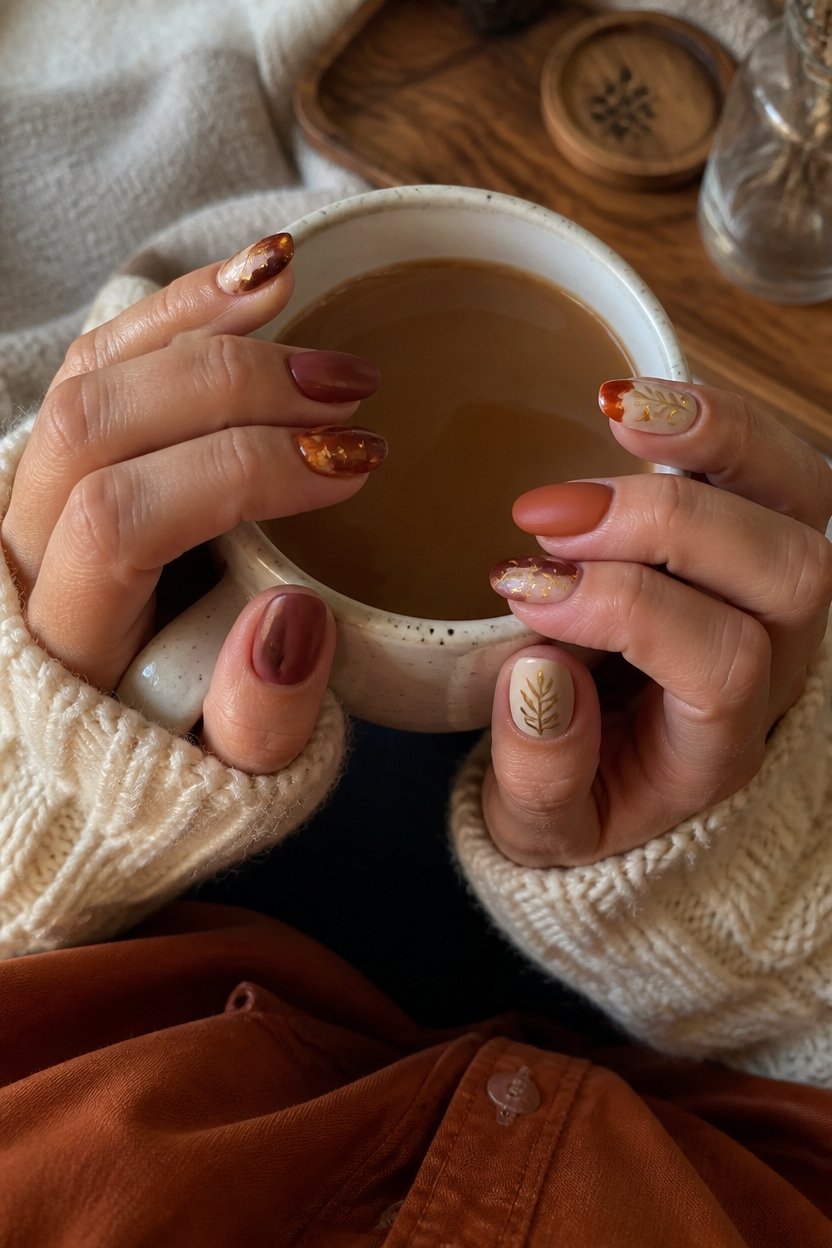 matte nails with glossy accents