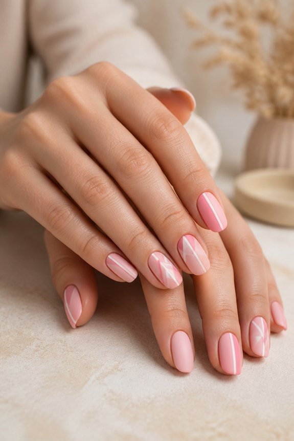 matte pink geometric nails