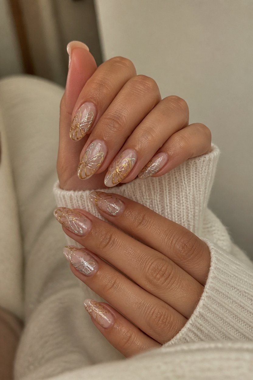 metallic butterfly nail art