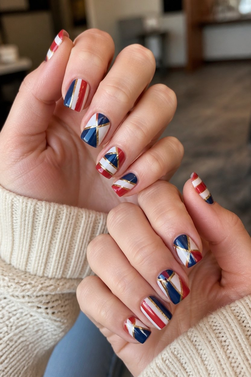 metallic geometric nail design