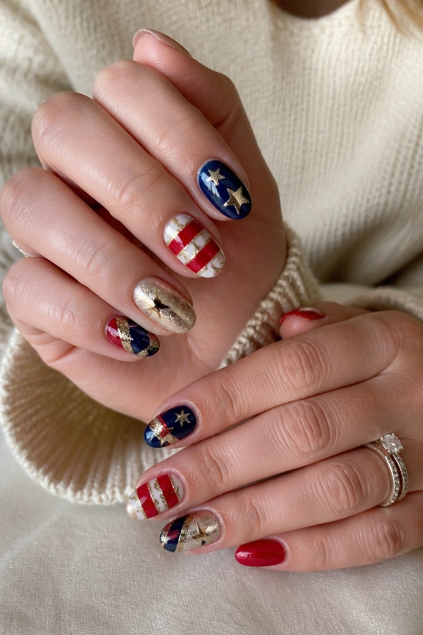 metallic patriotic nail design