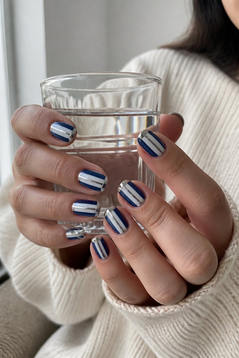 metallic striped manicure design