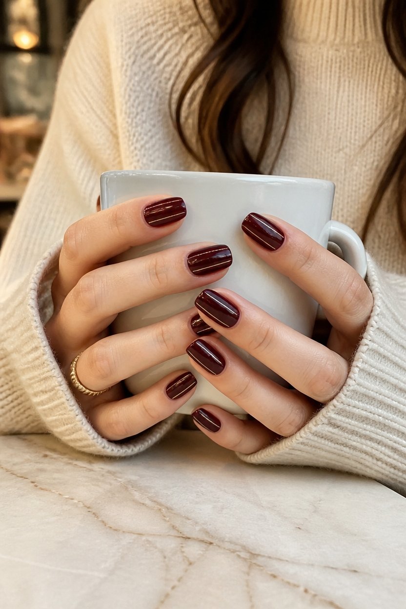 metallic stripes on burgundy