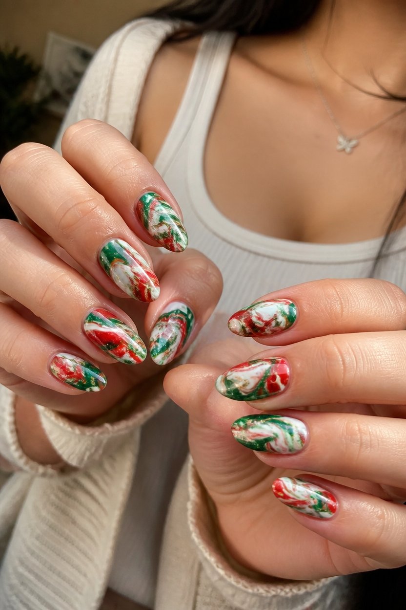 mexican inspired marble nail art