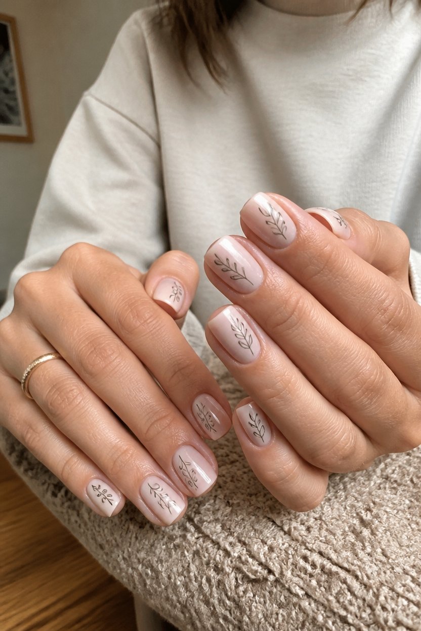 minimalist botanical nail art
