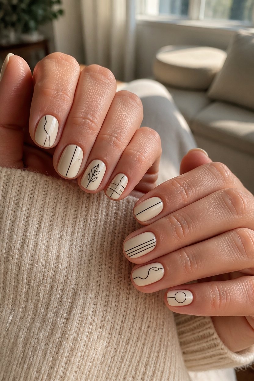 minimalist cream nail art