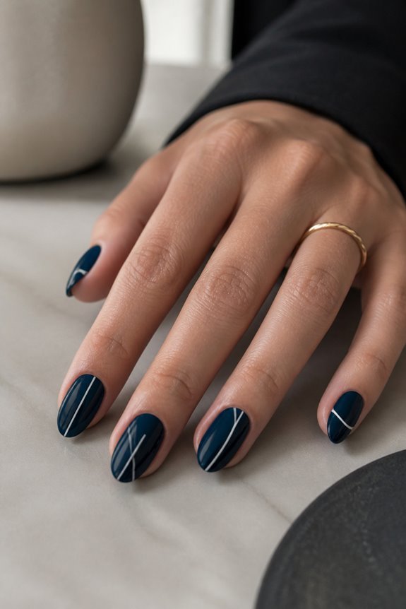 minimalist dark blue nails