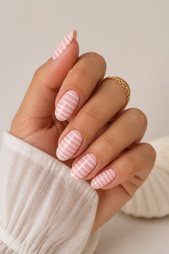 nautical pink striped nails