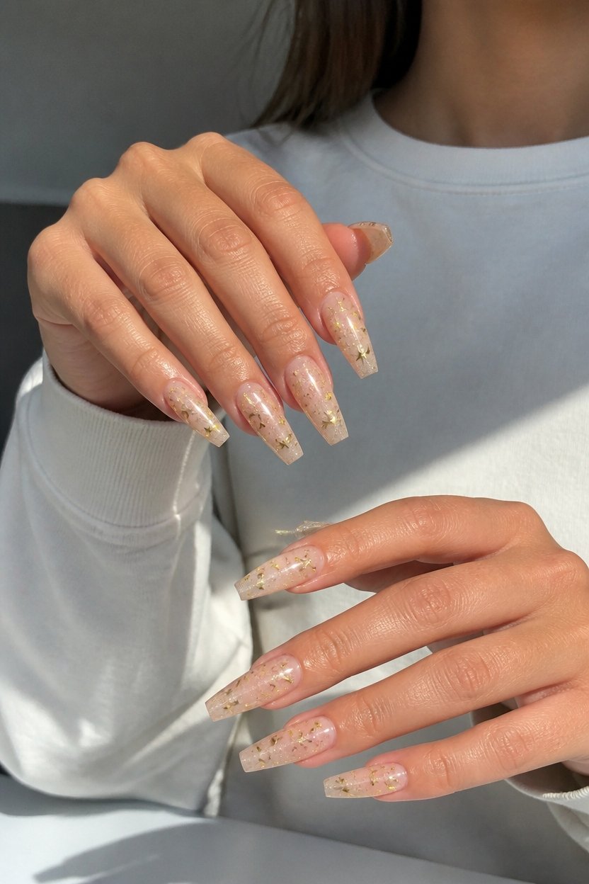 nude coffin nails sparkle