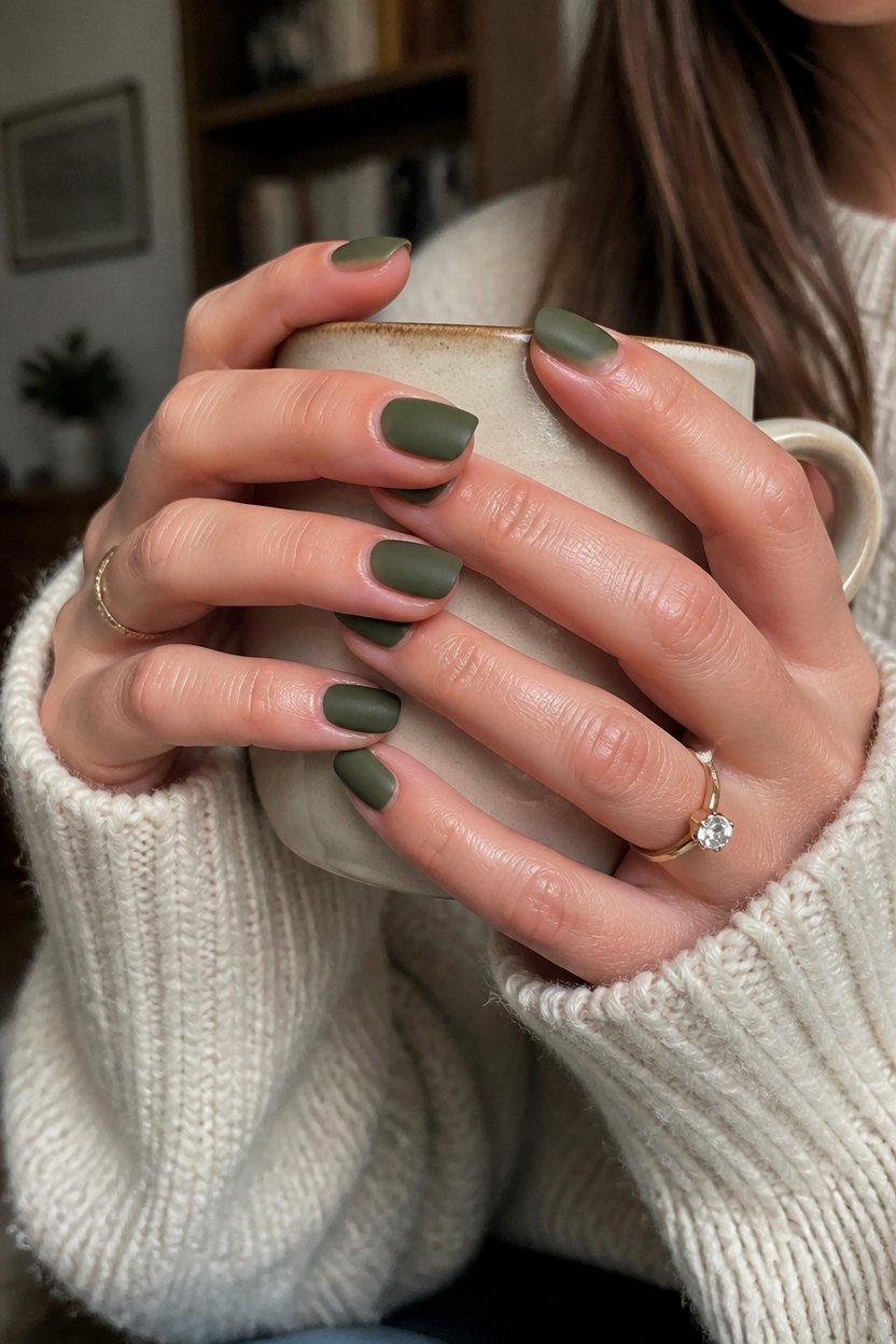 olive green autumn nails