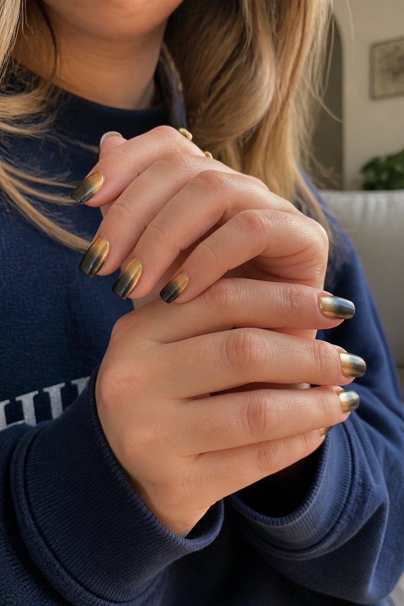 ombre gold black nails