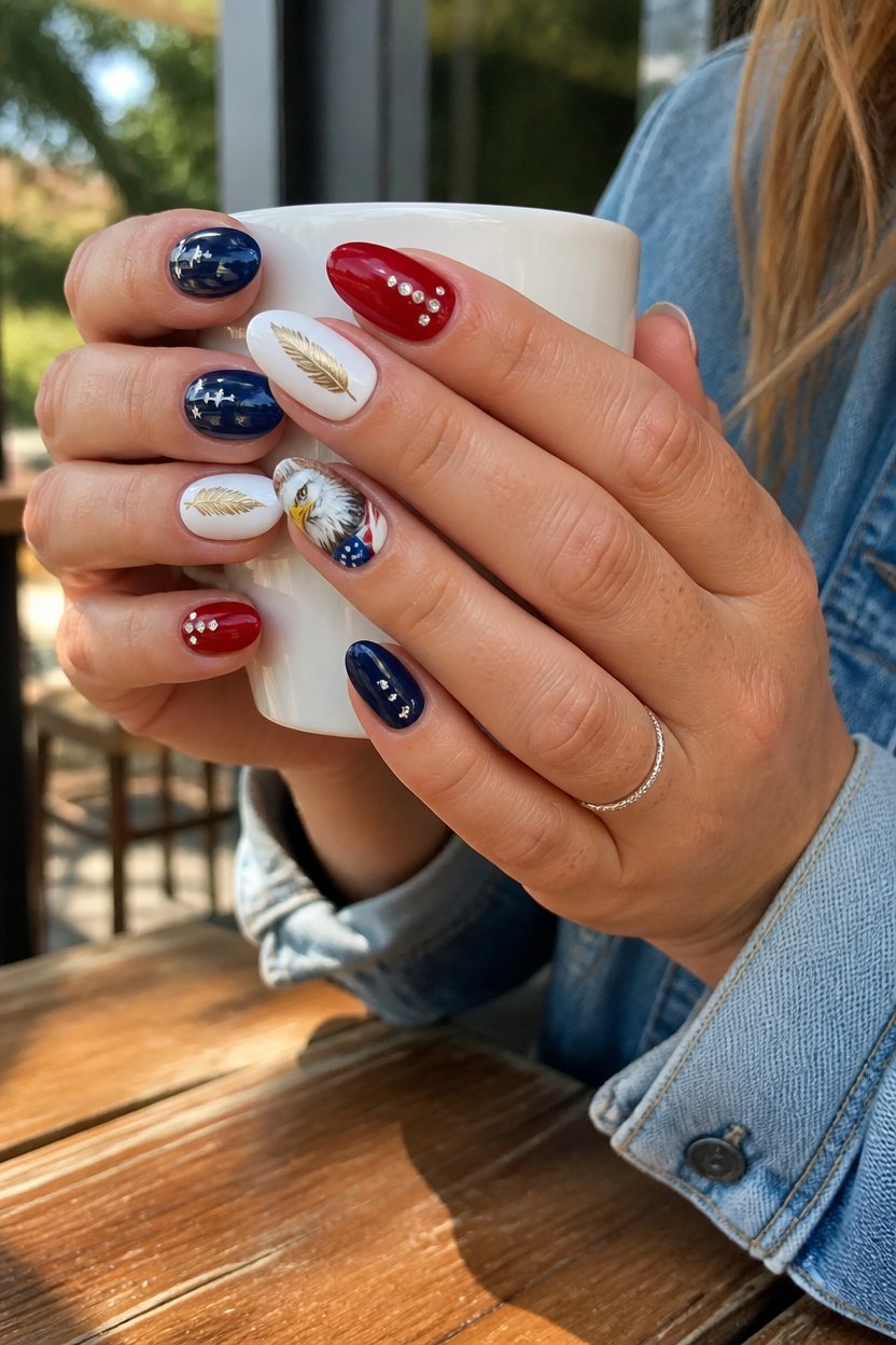 patriotic eagle nail art