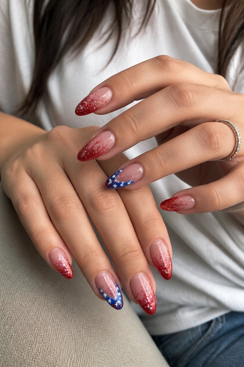 patriotic glitter gradient nails