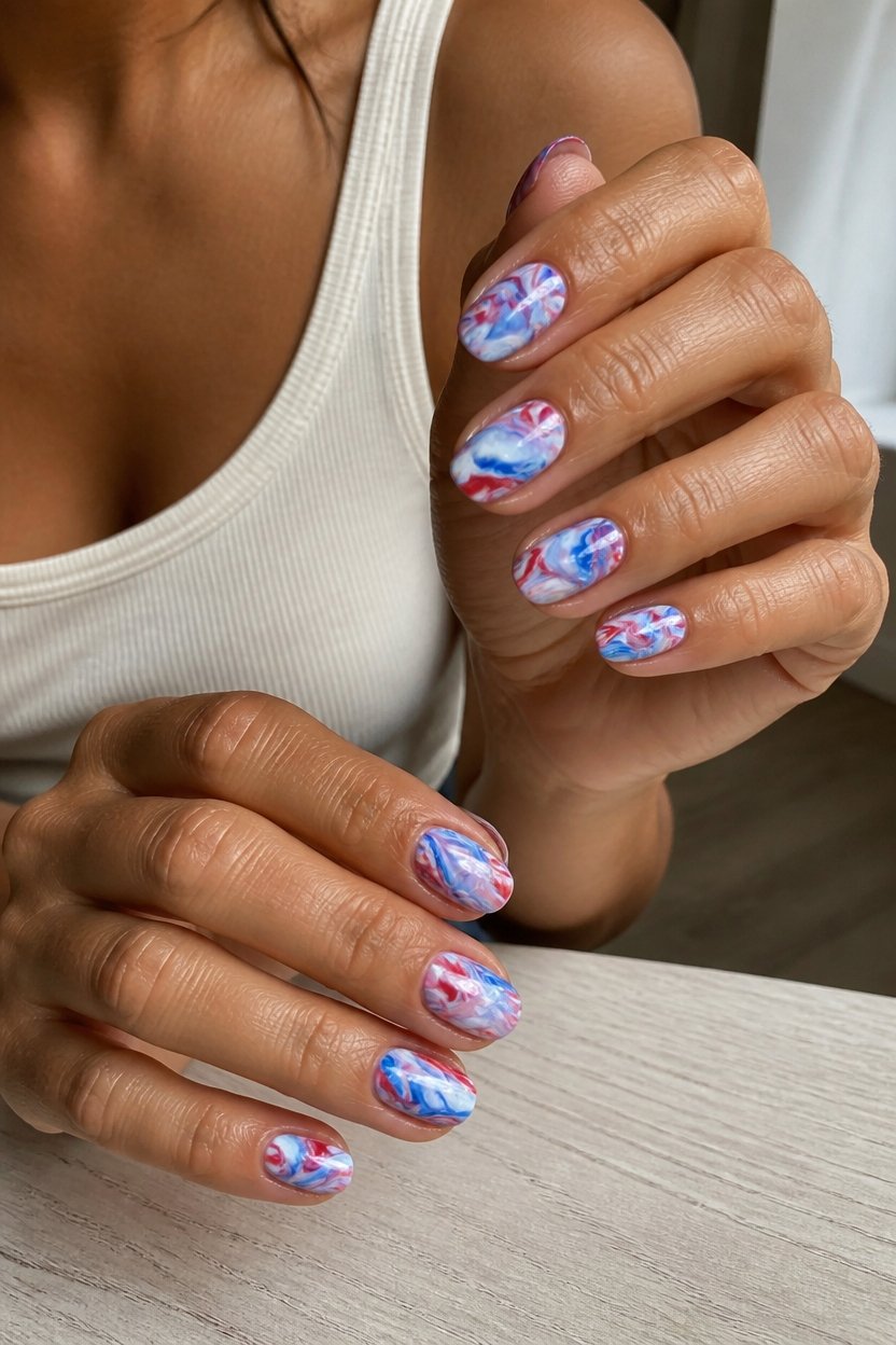 patriotic marble nail art