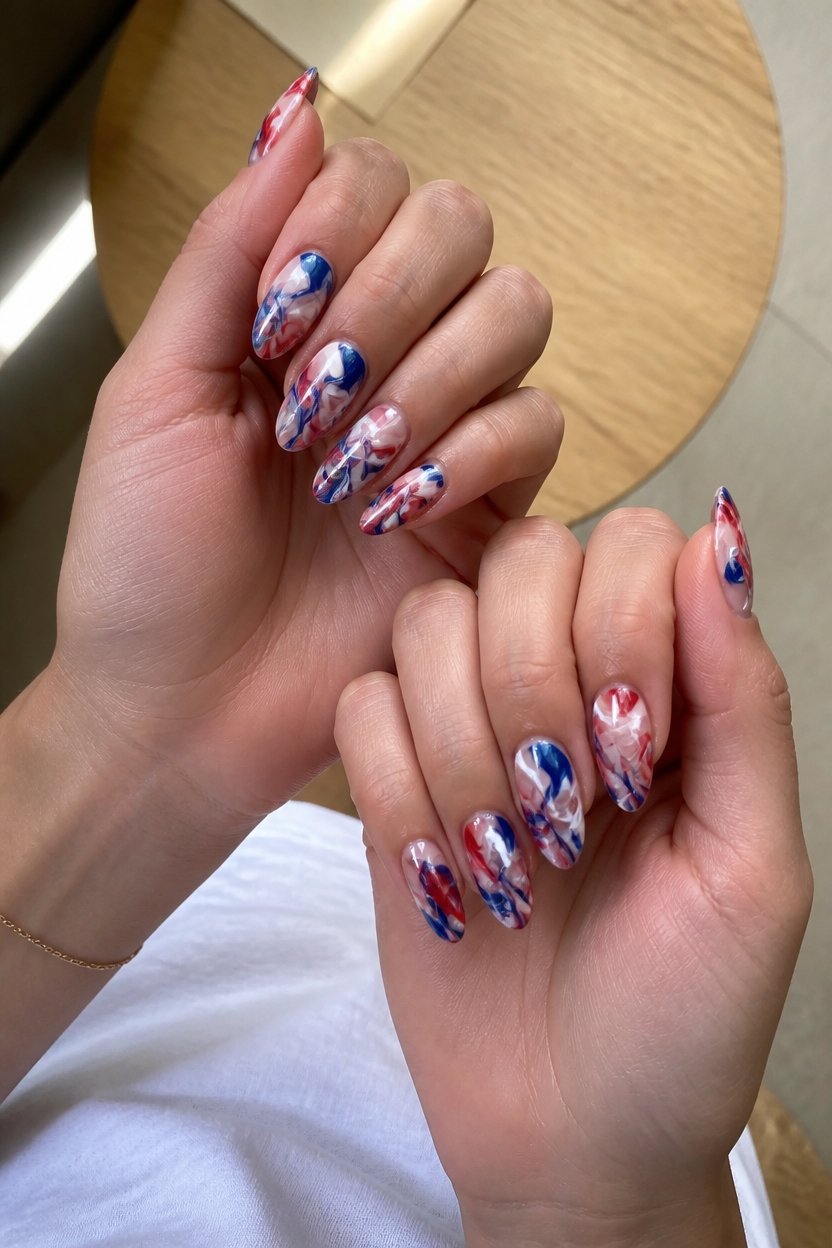 patriotic marble nail art