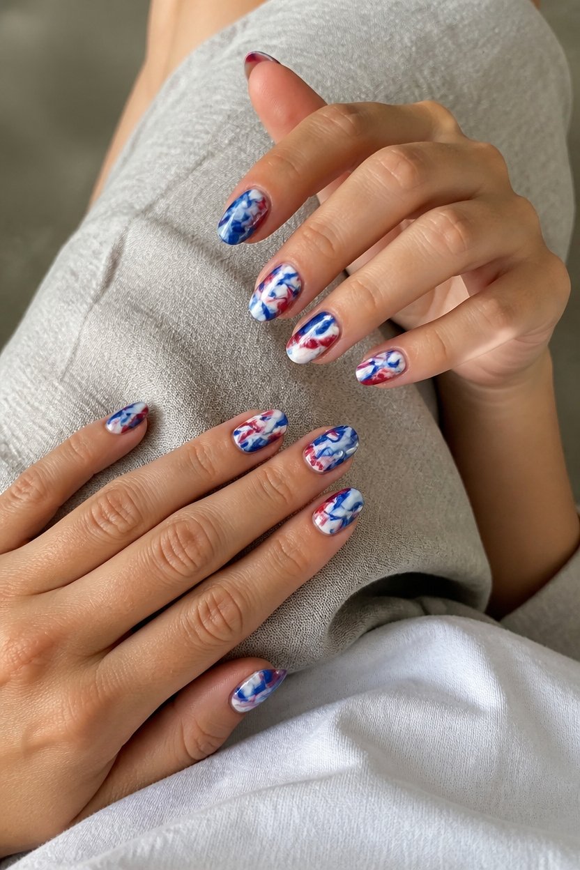 patriotic marbled nail design