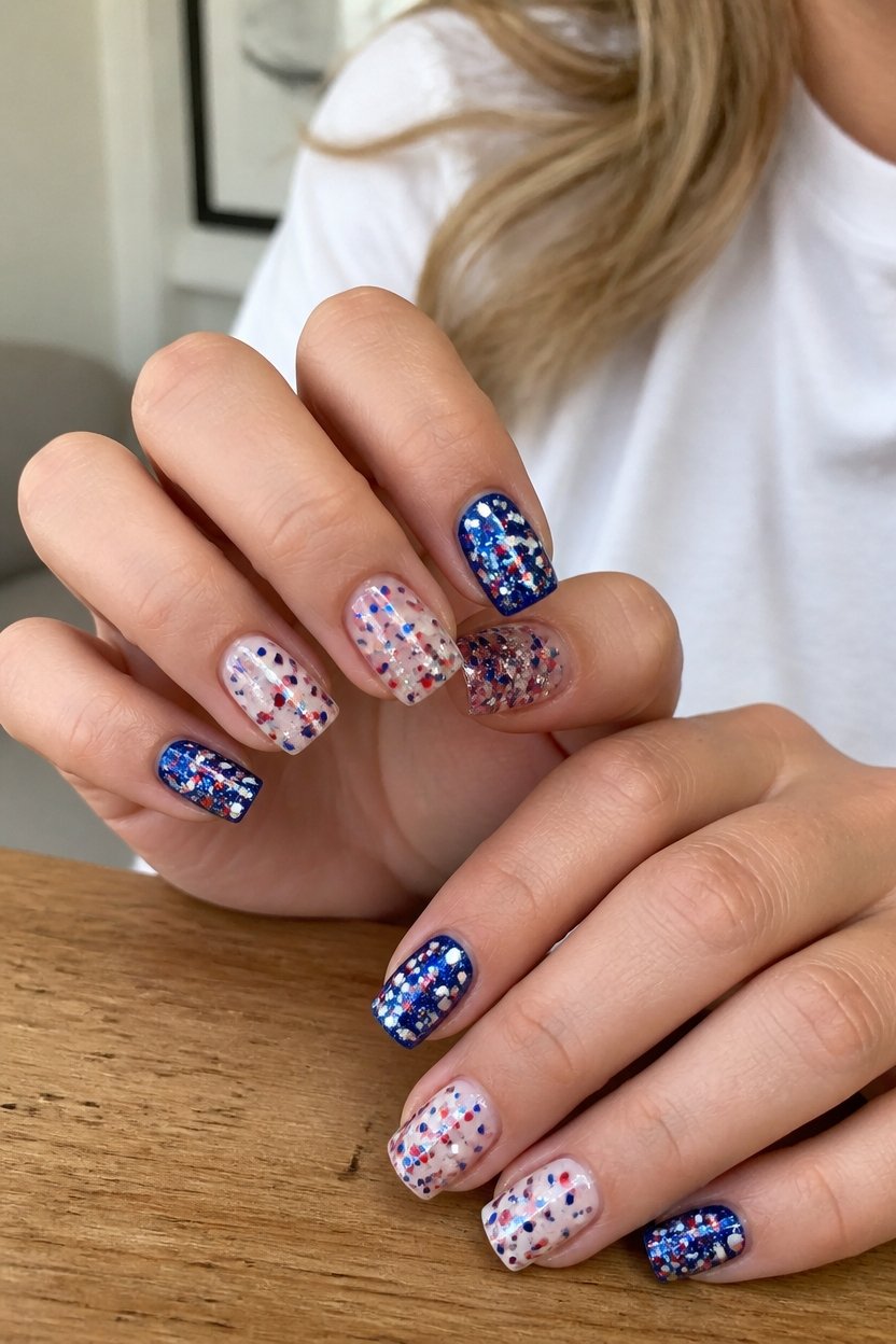 patriotic sparkly nail design